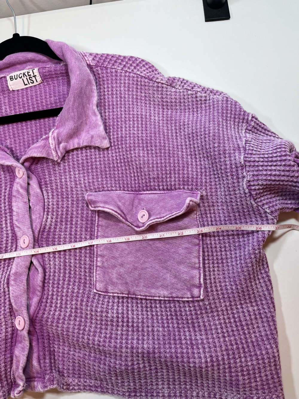 Bucket List Purple Mineral Wash Waffle Knit Oversized Button Up Shirt - Picture 5 of 5